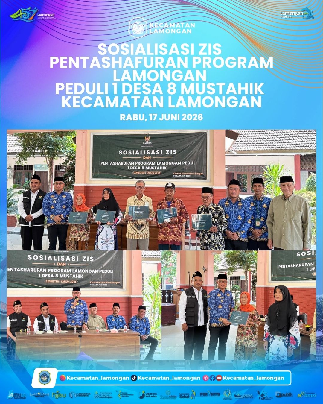 Sosialisasi ZIS dan Pentasharufan Program Lamongan Peduli 1 Desa 8 Mustahik Digelar di Kecamatan Lamongan