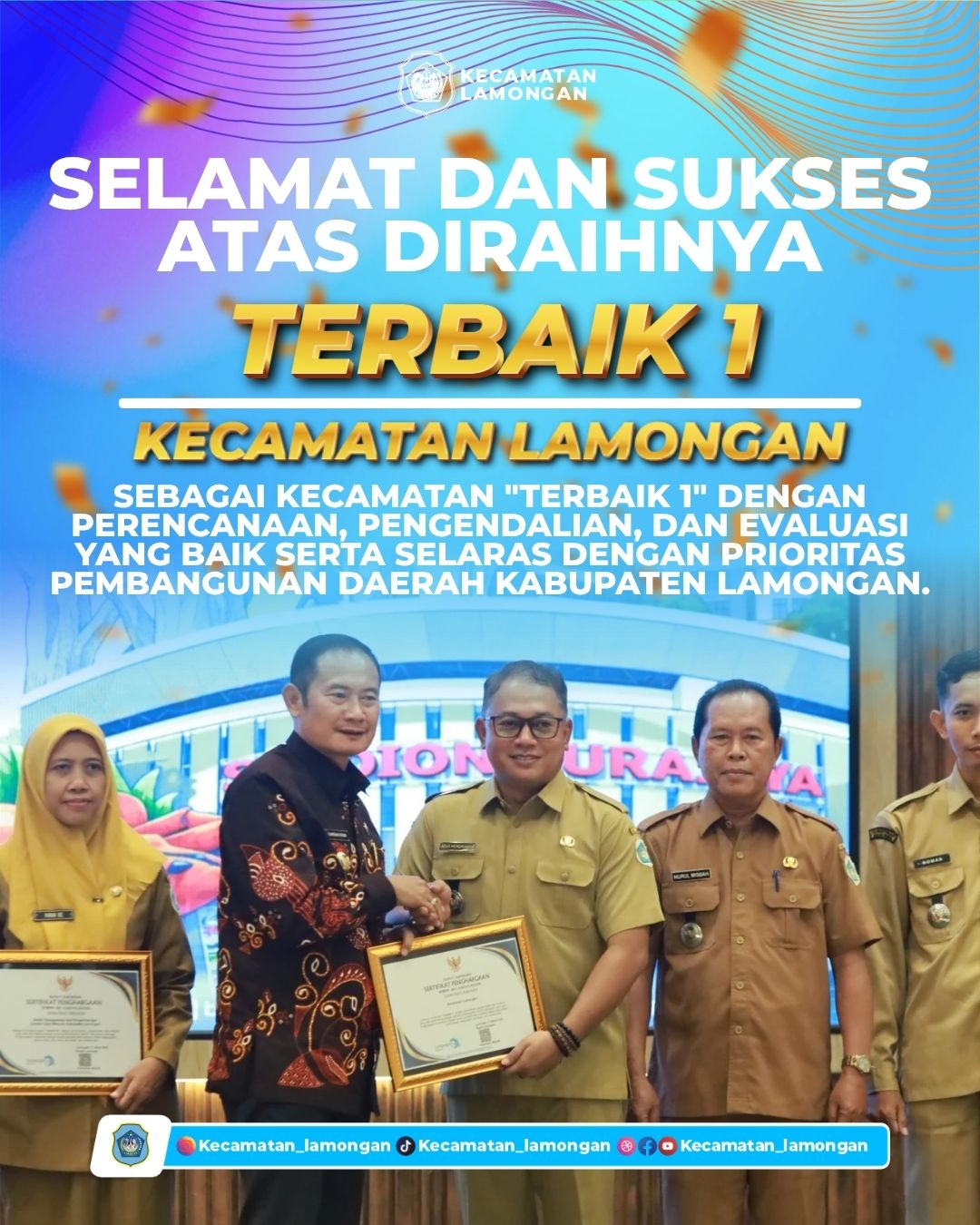 Foto: Kecamatan Lamongan Raih Predikat Terbaik 1 dalam Kinerja Pembangunan Daerah