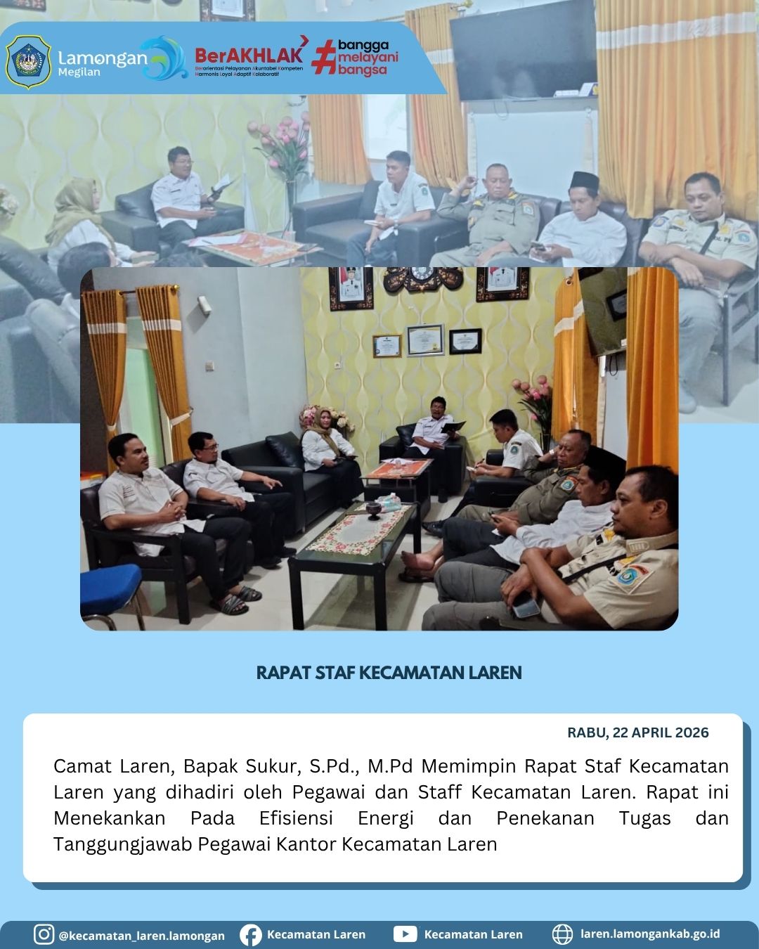 Foto: Camat Laren Pimpin Rapat Staf: Tekankan Efisiensi Energi dan Disiplin Tanggung Jawab Pegawai