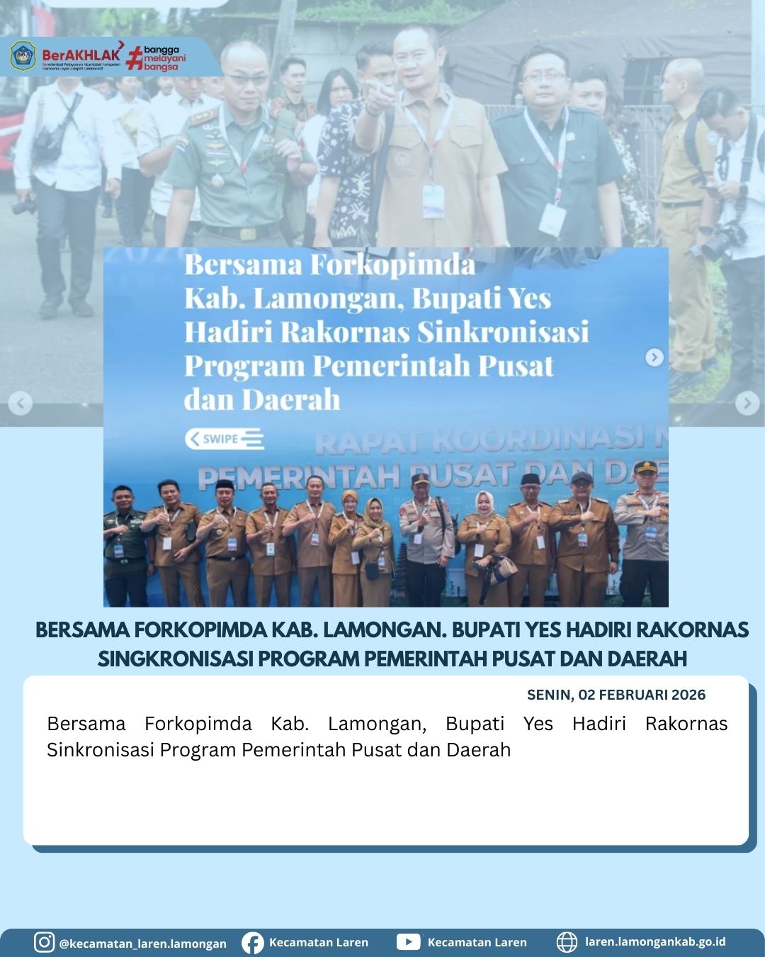 Foto: Bersama Forkopimda Kab. Lamongan, Bupati Yes Hadiri Rakornas Sinkronisasi Program Pemerintah Pusat dan Daerah
