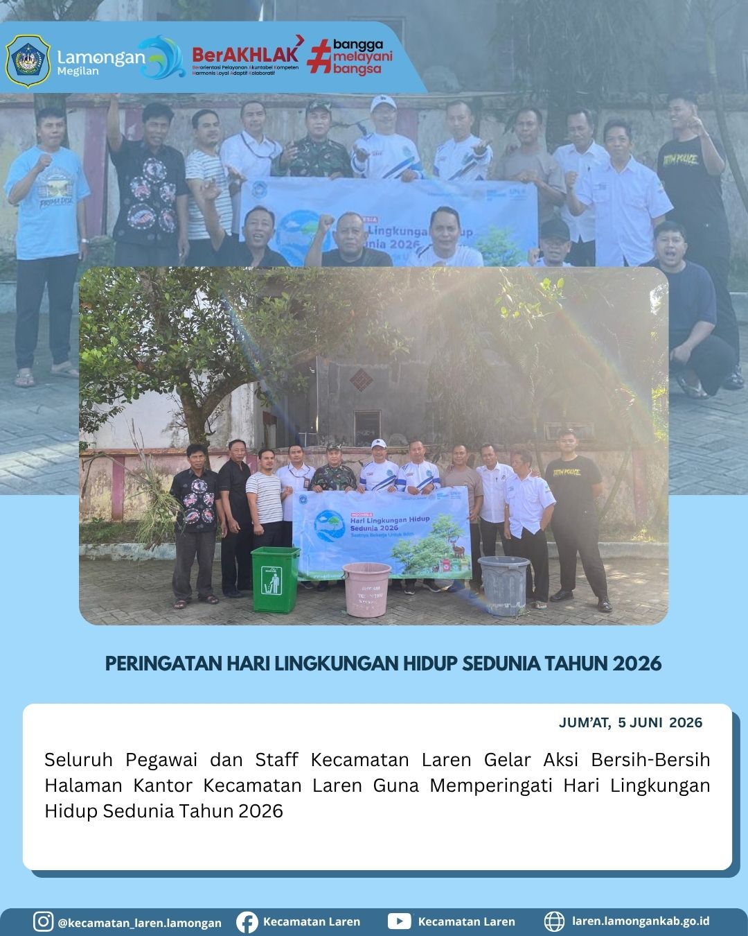 Foto: Peringati Hari Lingkungan Hidup Sedunia 2026, Pegawai Kecamatan Laren Gelar Aksi Bersih-Bersih