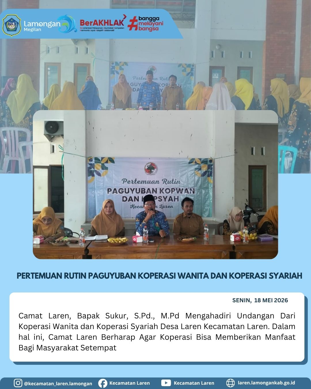 Foto: Dukung Ekonomi Kreatif Perempuan, Camat Laren Hadiri Pertemuan Rutin Paguyuban Kopwan dan Kopsyah