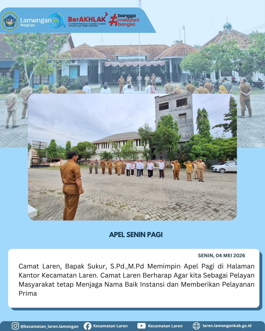 Foto: Camat Laren Pimpin Apel Senin Pagi: Tekankan Pelayanan Prima dan Jaga Nama Baik Instansi