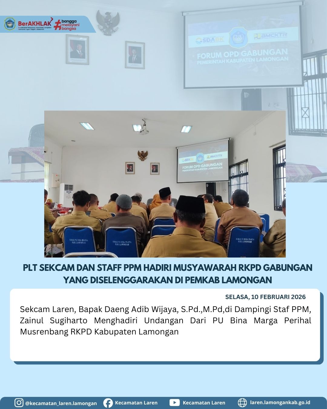 Plt Sekcam Laren dan Staf PPM Hadiri Musyawarah RKPD Gabungan di Pemkab Lamongan