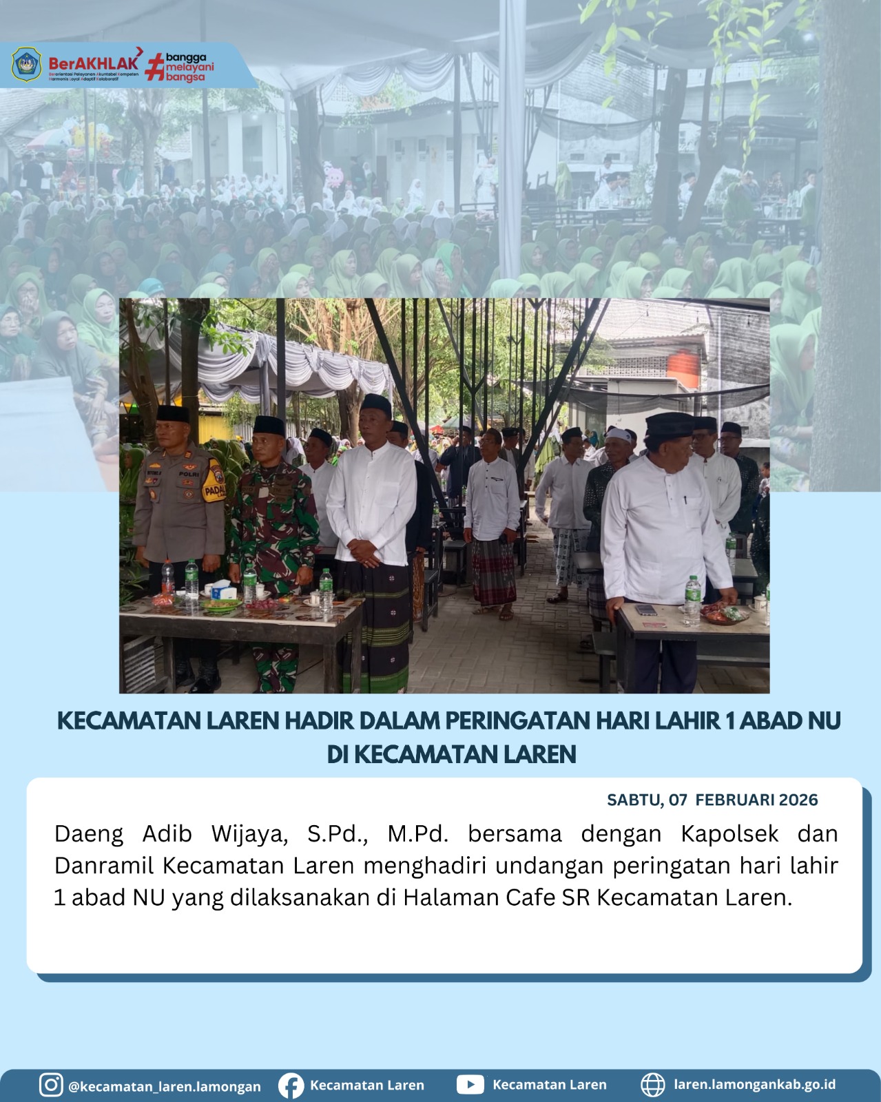 Plt Sekcam Laren menghadiri undangan Peringatan Hari Lahir 1 Abad Nahdlatul Ulama (NU)