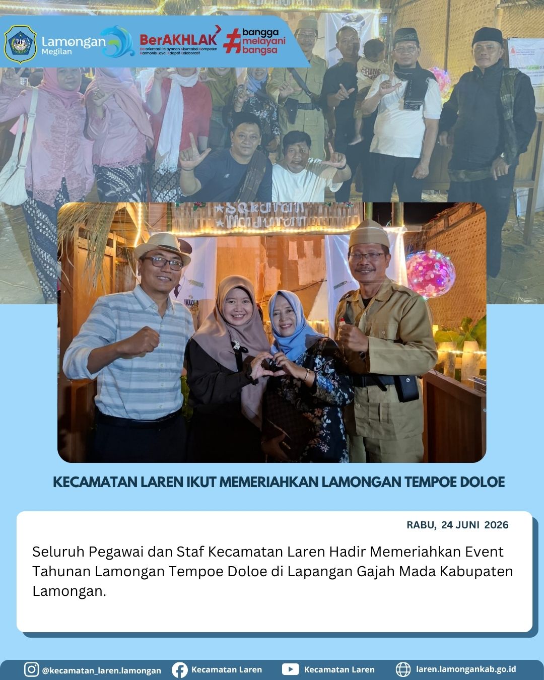 Foto: Bawa Semangat Nostalgia, Kecamatan Laren Ikut Memeriahkan Event Tahunan Lamongan Tempoe Doloe