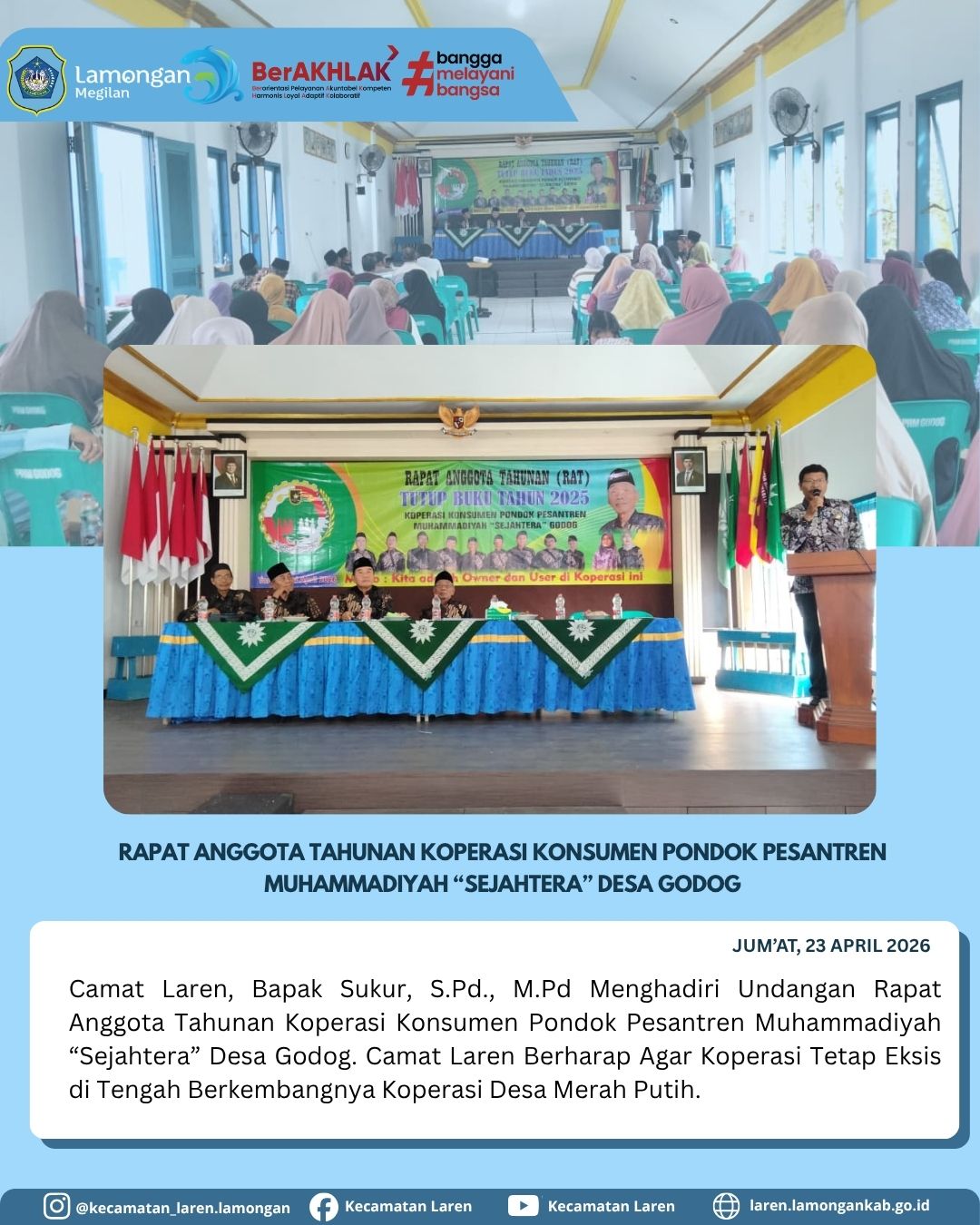 Foto: Camat Laren Hadiri RAT Koperasi Konsumen Ponpes Muhammadiyah "Sejahtera" Desa Godog