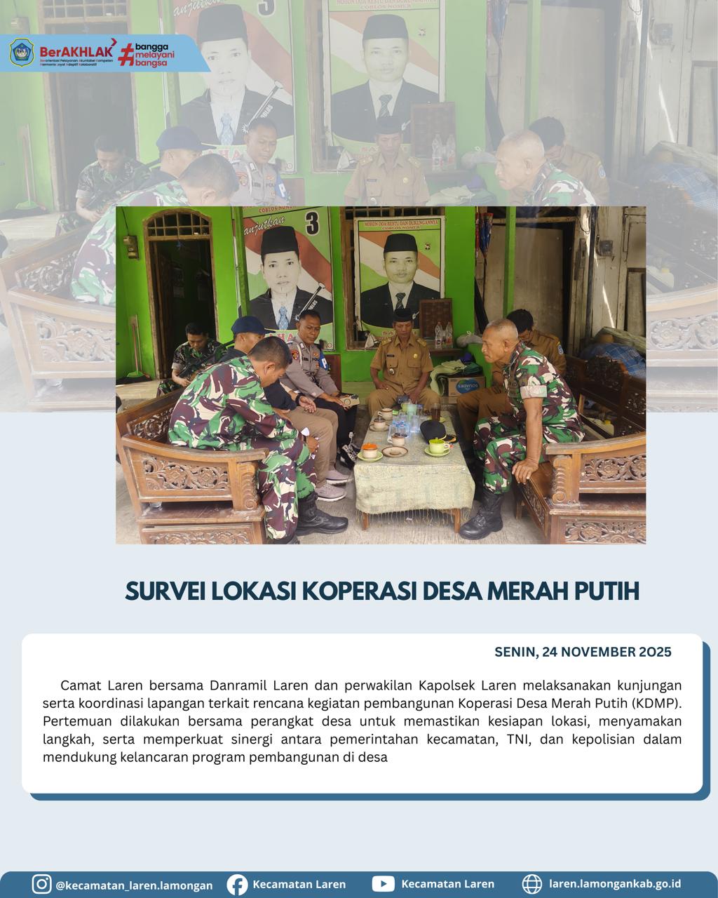 Foto: SURVEI LOKASI PEMBANGUNAN KOPERASI DESA MERAH PUTIH, PEMERINTAH KECAMATAN LAREN PERKUAT SINERGI BERSAMA TNI DAN POLRI