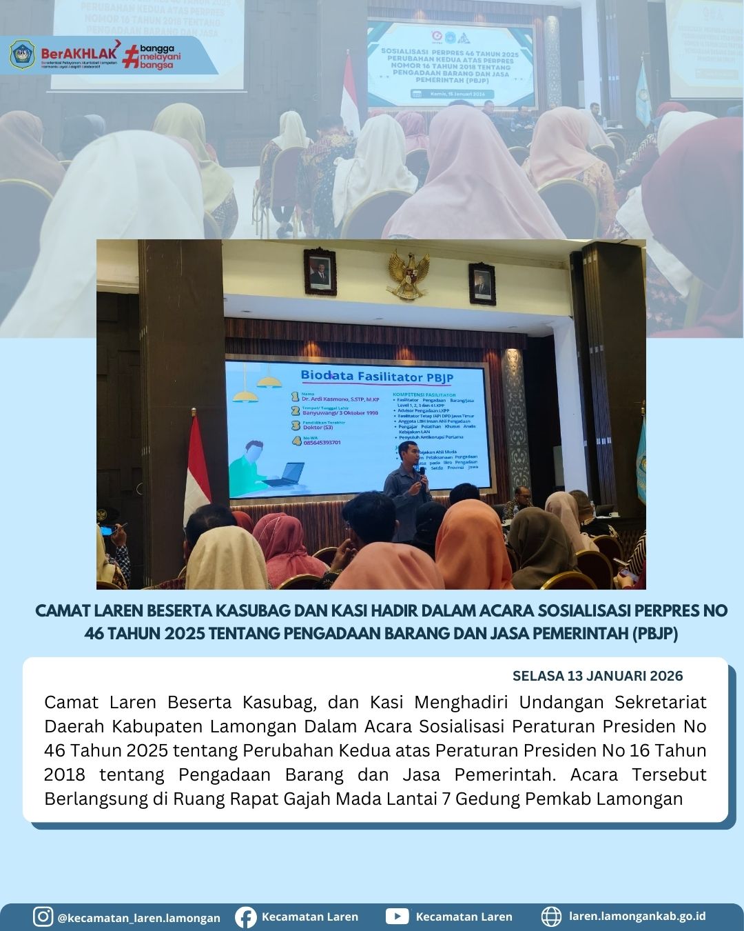 Foto: Camat Laren Hadiri Sosialisasi Perpres PBJP di Pemkab Lamongan