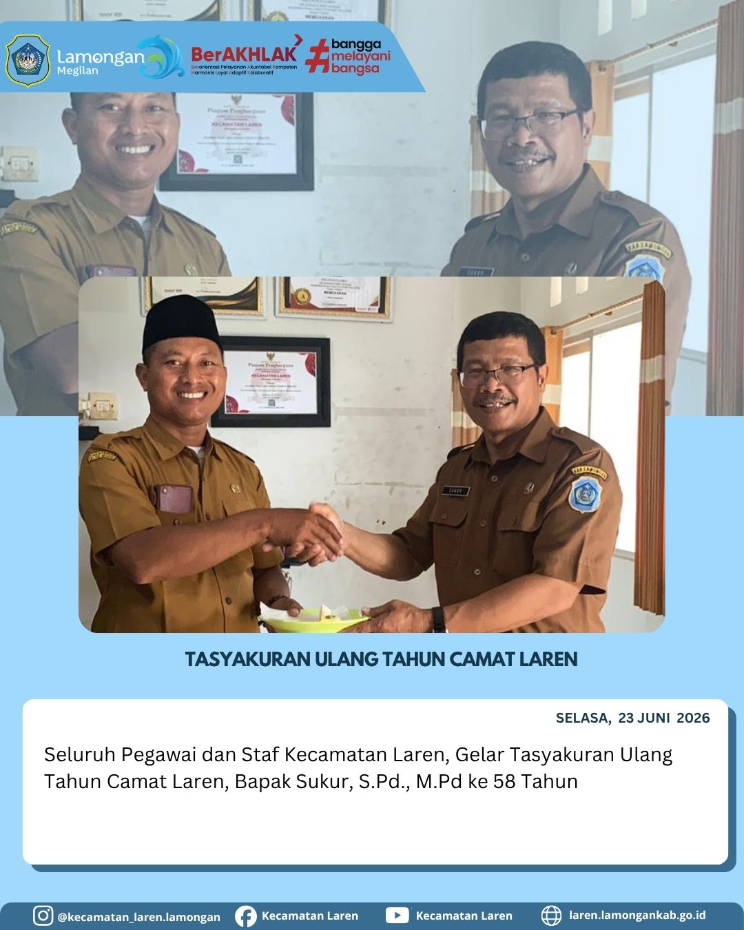 Foto: Penuh Kehangatan, Seluruh Pegawai Gelar Tasyakuran Hari Ulang Tahun ke-58 Camat Laren