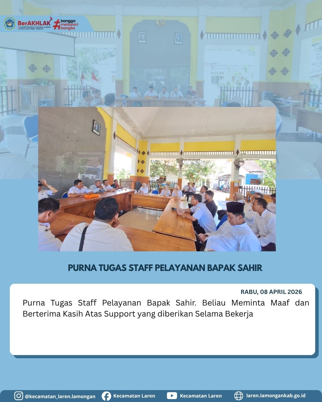 Foto: Momen Haru Purna Tugas Bapak Sahir, Dedikasi Tanpa Batas di Staf Pelayanan Kecamatan Laren