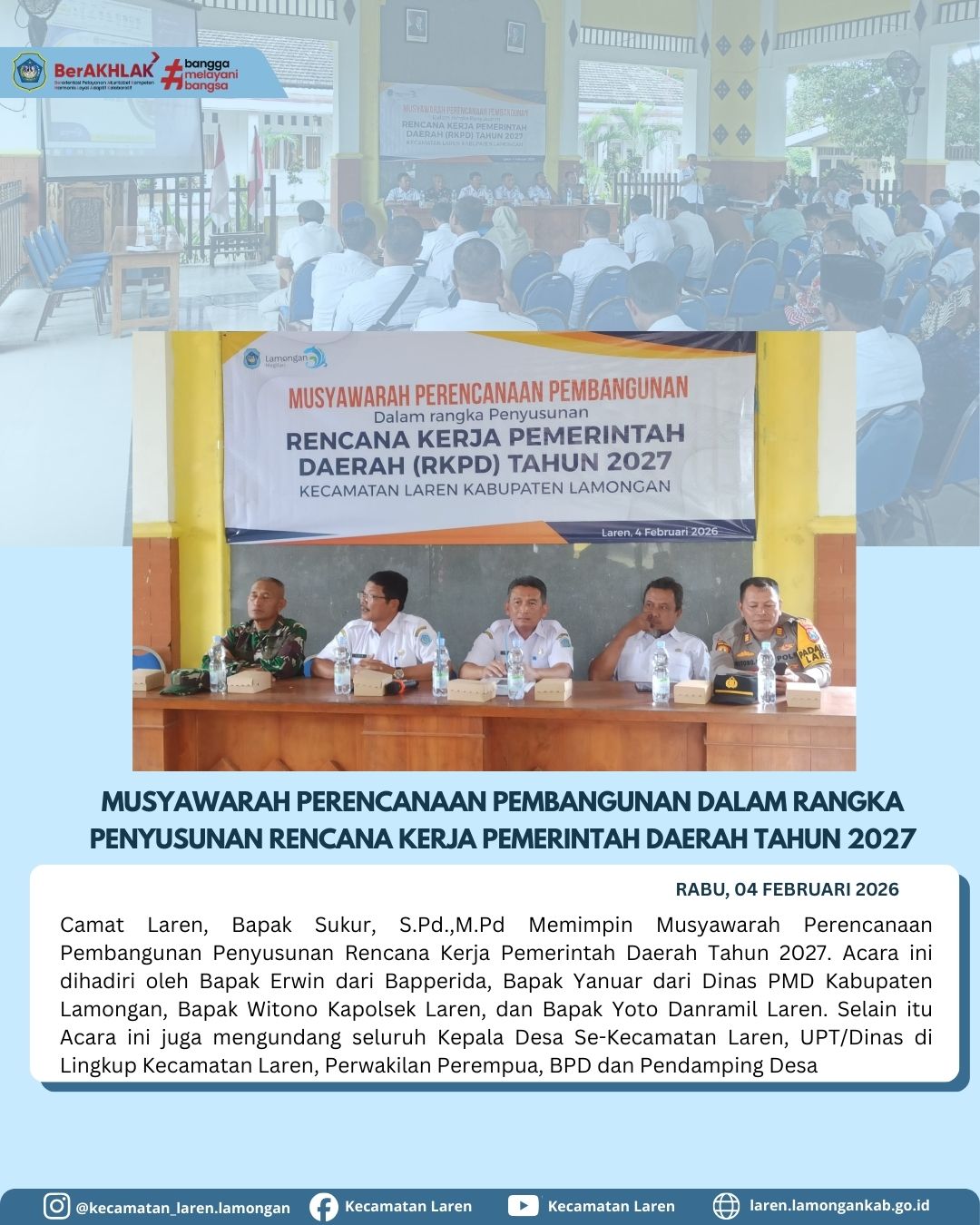 Foto: Musrenbang Kecamatan Laren Bahas RKPD Kabupaten Lamongan Tahun 2027