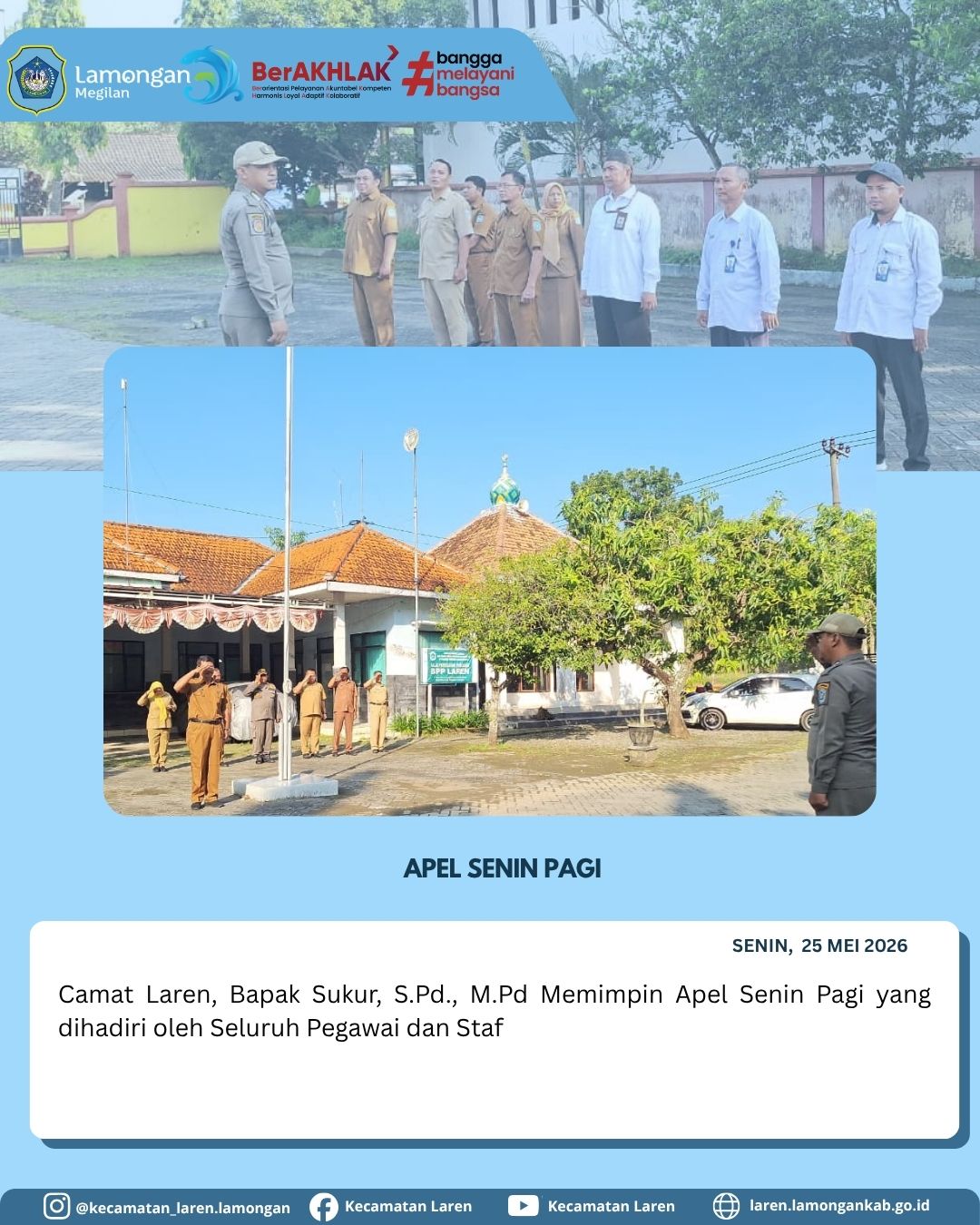 Foto: Pimpin Apel Senin Pagi, Camat Laren Tekankan Kedisiplinan dan Sinergi Seluruh Pegawai