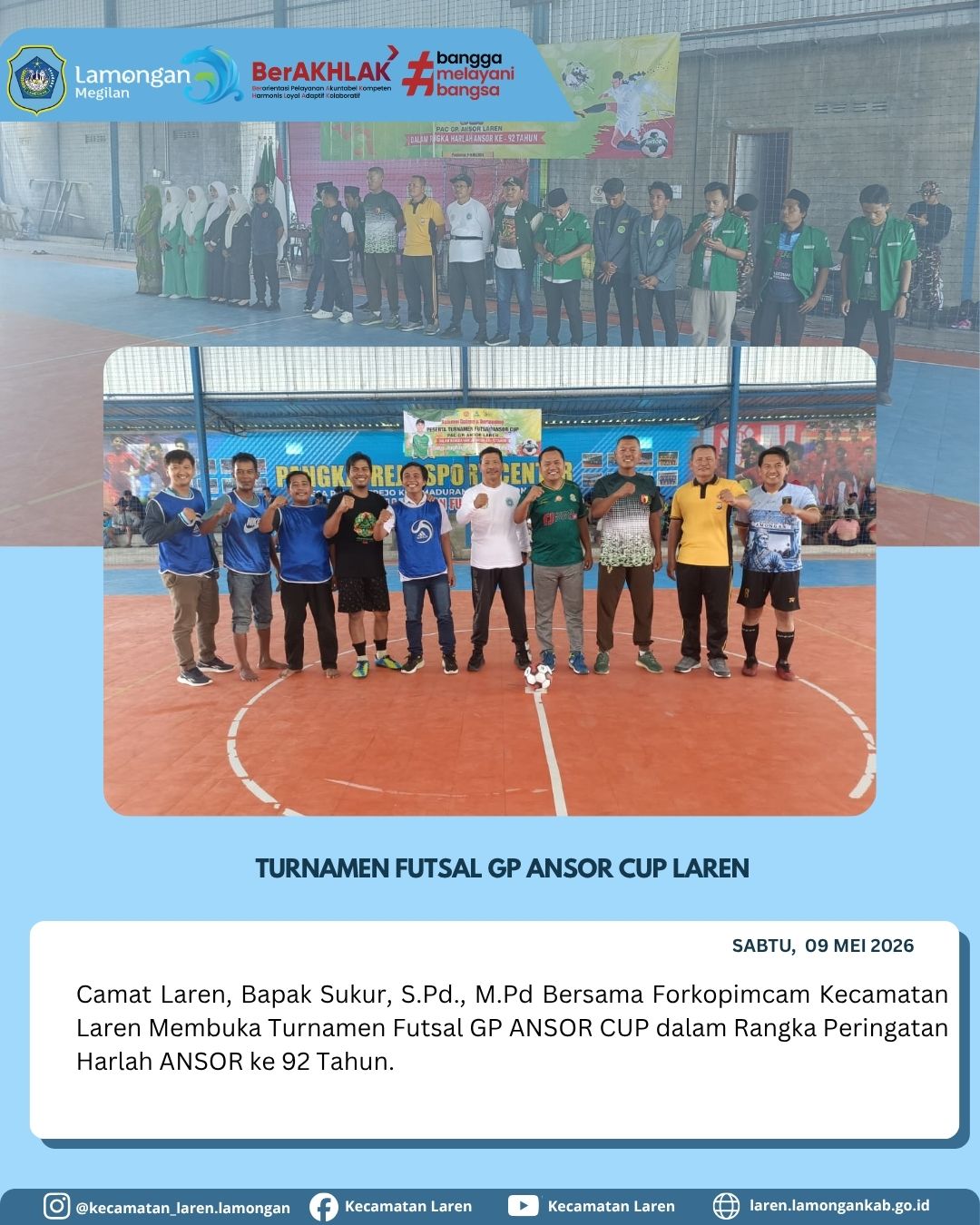 Foto: Camat Laren Resmi Membuka Turnamen Futsal GP ANSOR CUP dalam Rangka Harlah ke-92