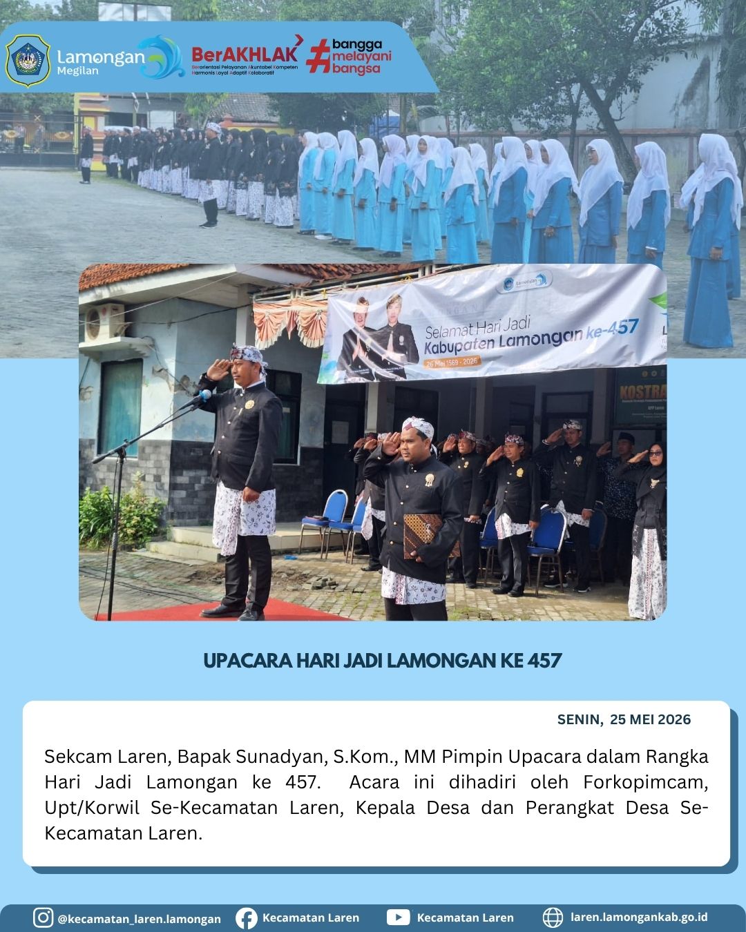 Foto: Penuh Khidmat, Sekcam Laren Pimpin Upacara Peringatan Hari Jadi Lamongan ke-45