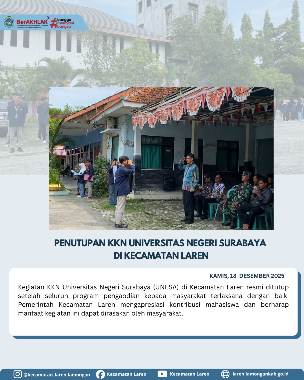 Foto: Penutupan KKN Universitas Negeri Surabaya di Kecamatan Laren Berlangsung Khidmat