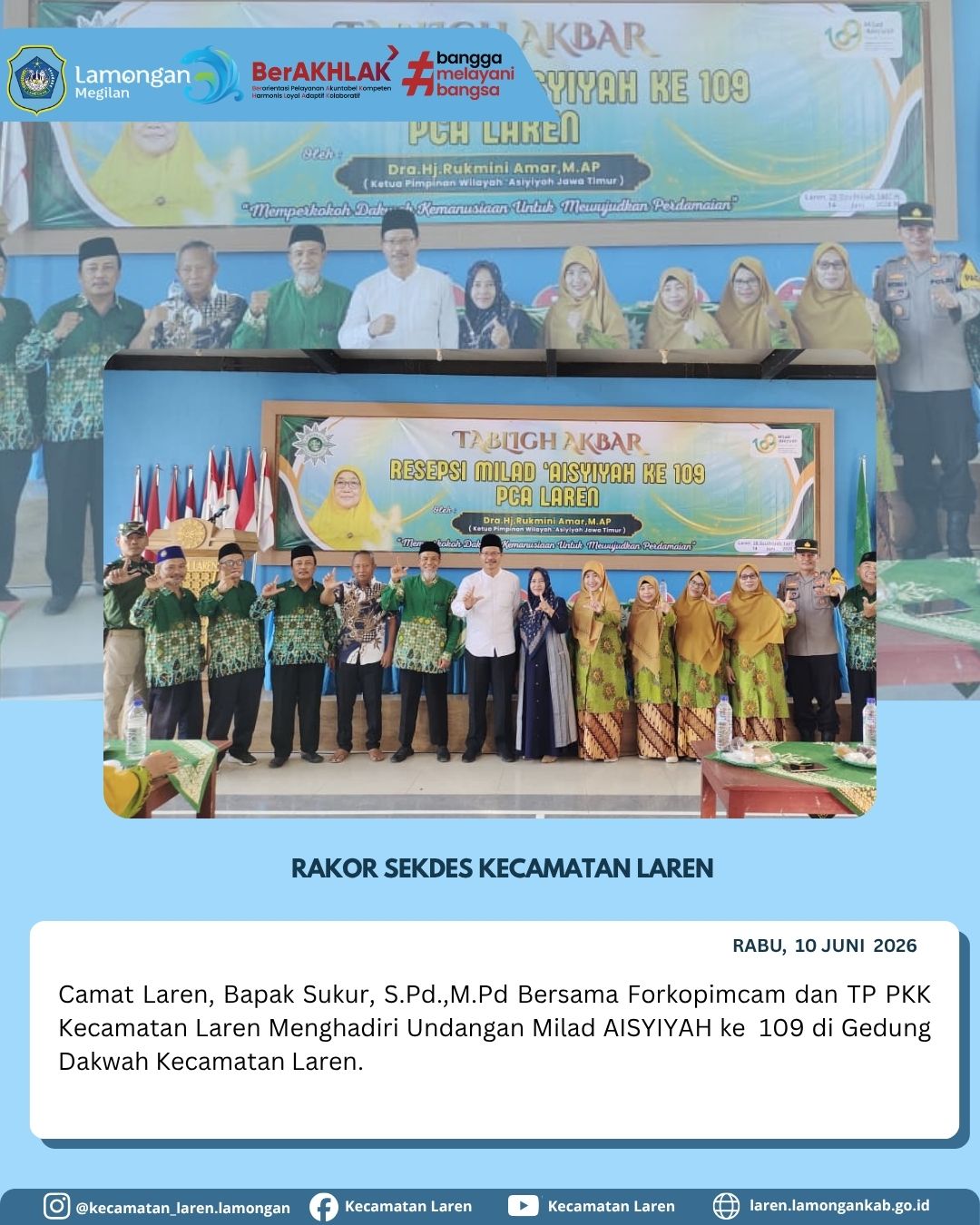 Foto: Dihadiri Camat Laren dan Forkopimcam, Resepsi Milad 'Aisyiyah ke-109 di Kecamatan Laren Berlangsung Khidmat
