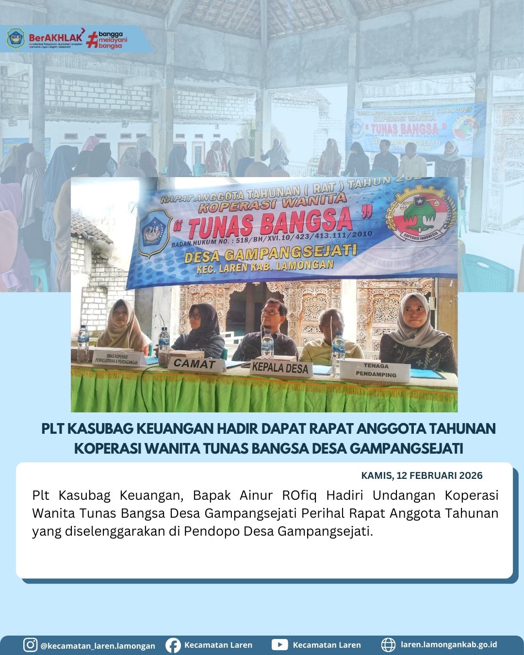 Foto: Plt Kasubag Keuangan Hadiri Rapat Anggota Tahunan Koperasi Wanita Tunas Bangsa Desa Gampangsejati
