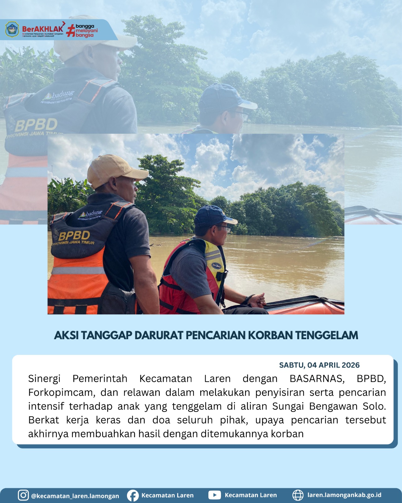 Foto: Aksi Tanggap Pencarian Korban Tenggelam di Sungai Bengawan Solo