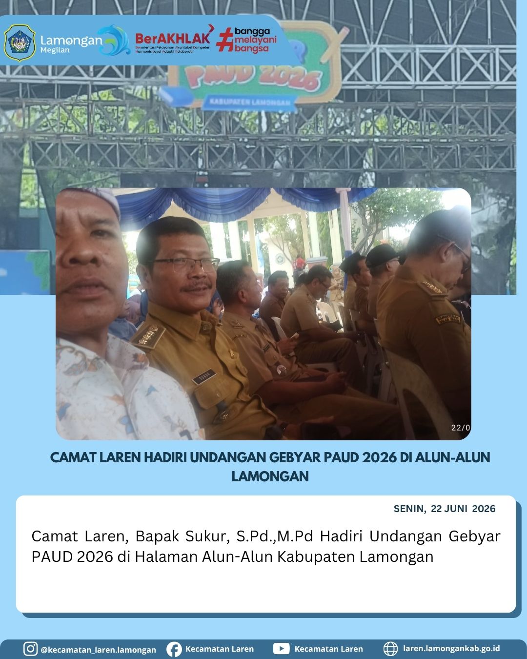 Foto: Dukung Pendidikan Anak Usia Dini, Camat Laren Hadiri Gebyar PAUD 2026 di Alun-Alun Lamongan