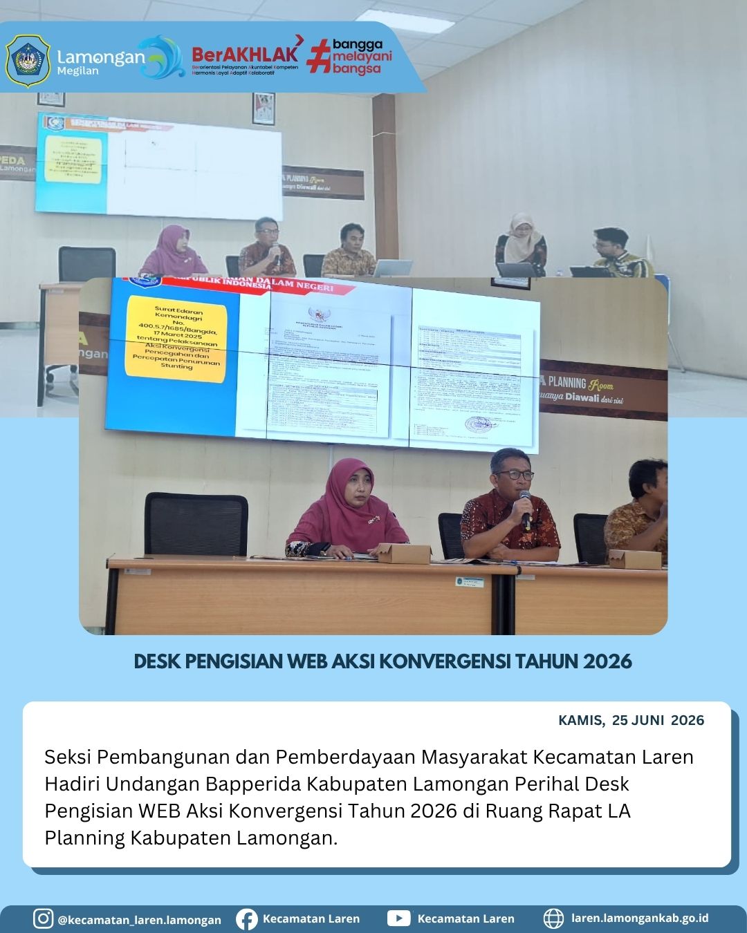 Foto: Optimalkan Pelaporan Daerah, Seksi Pembangunan Kecamatan Laren Hadiri Desk Pengisian Web Aksi Konvergensi Stunting 2026