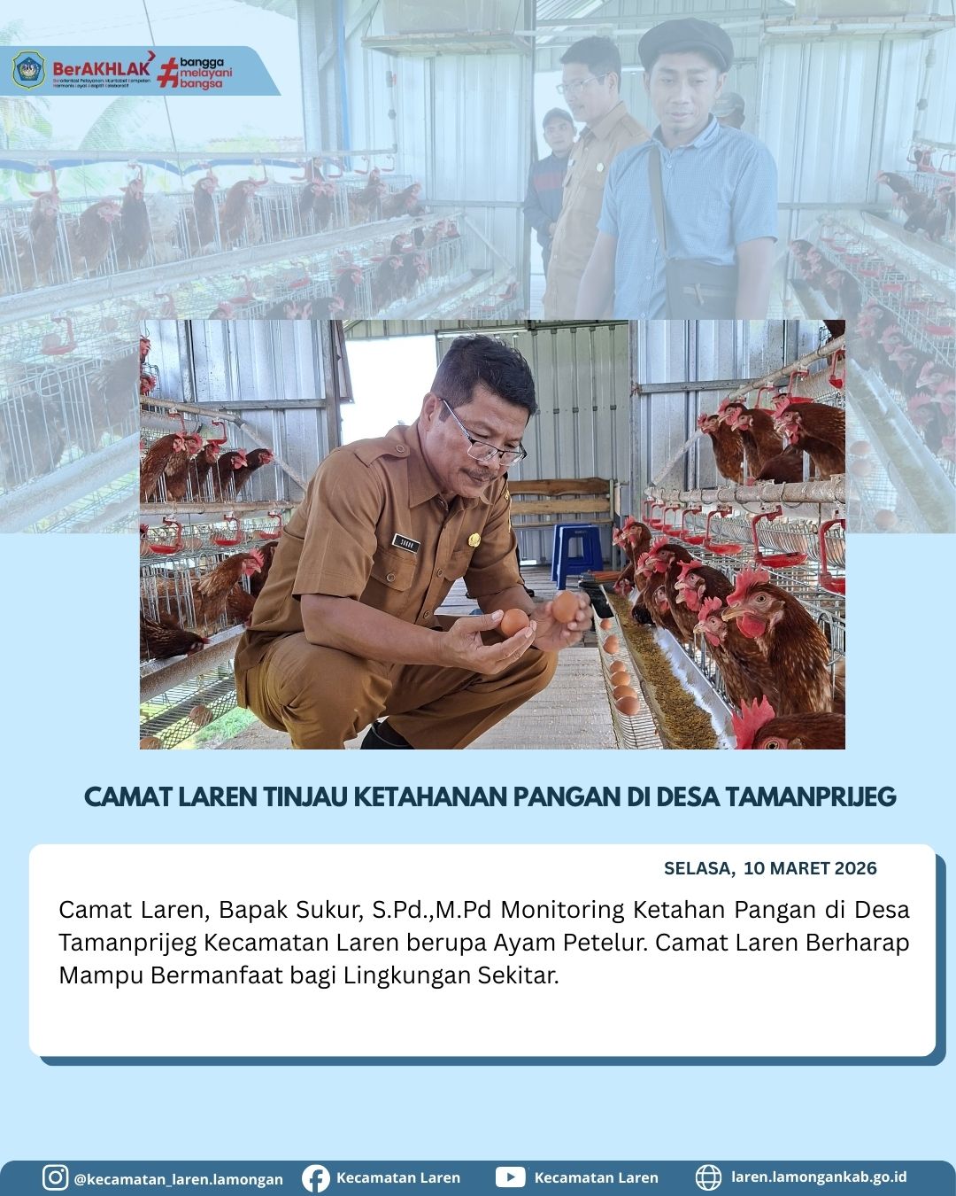 Foto: Camat Laren Tinjau Ketahanan Pangan melalui Peternakan Ayam Petelur di Desa Tamanprijeg
