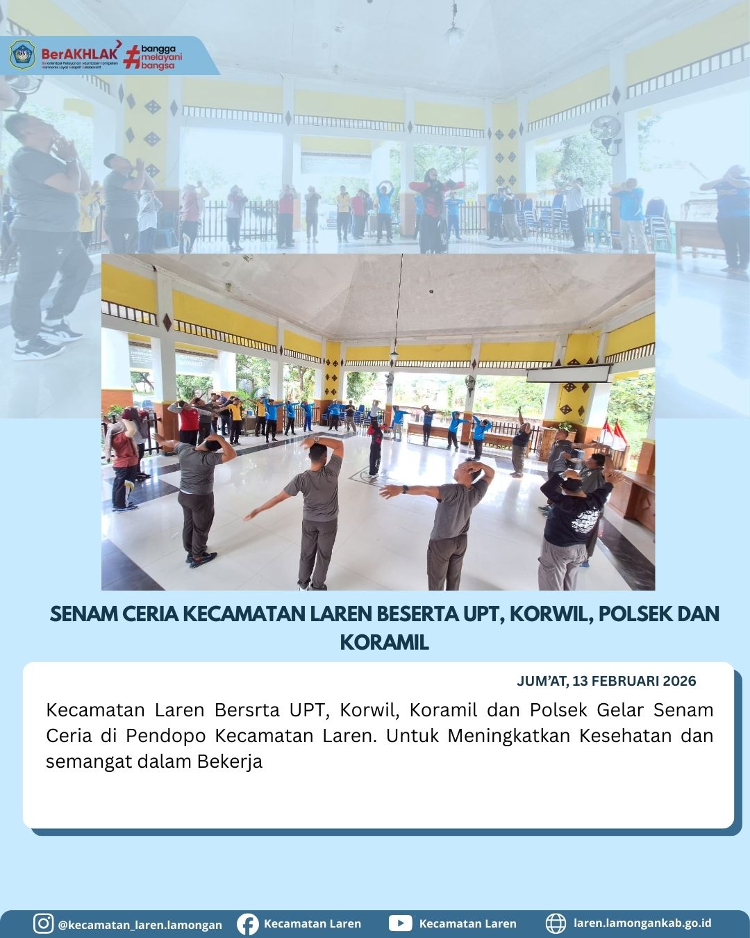 Foto: Senam Ceria Perkuat Sinergi dan Kebugaran Pegawai Kecamatan Laren