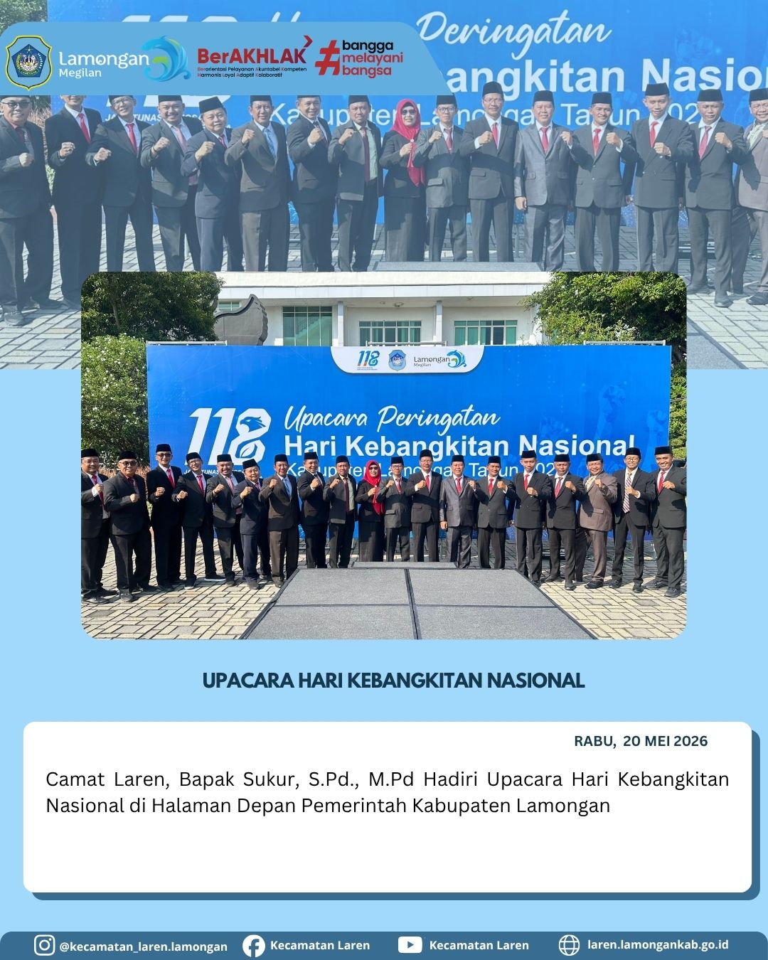 Foto: Peringati Harkitnas ke-118, Camat Laren Hadiri Upacara di Halaman Kantor Pemkab Lamongan