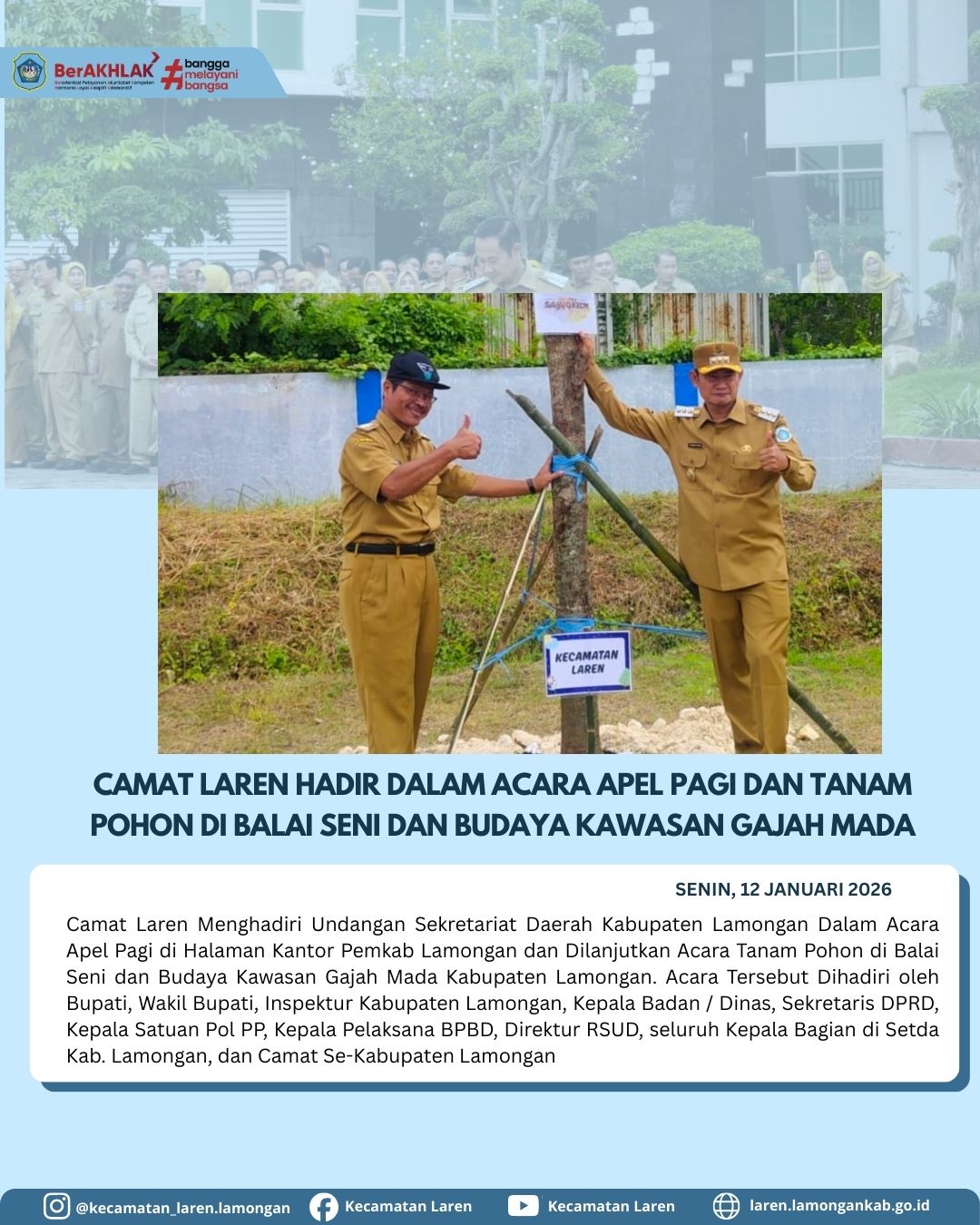 Foto: Camat Laren Hadiri Apel Pagi dan Tanam Pohon di Kawasan Gajah Mada