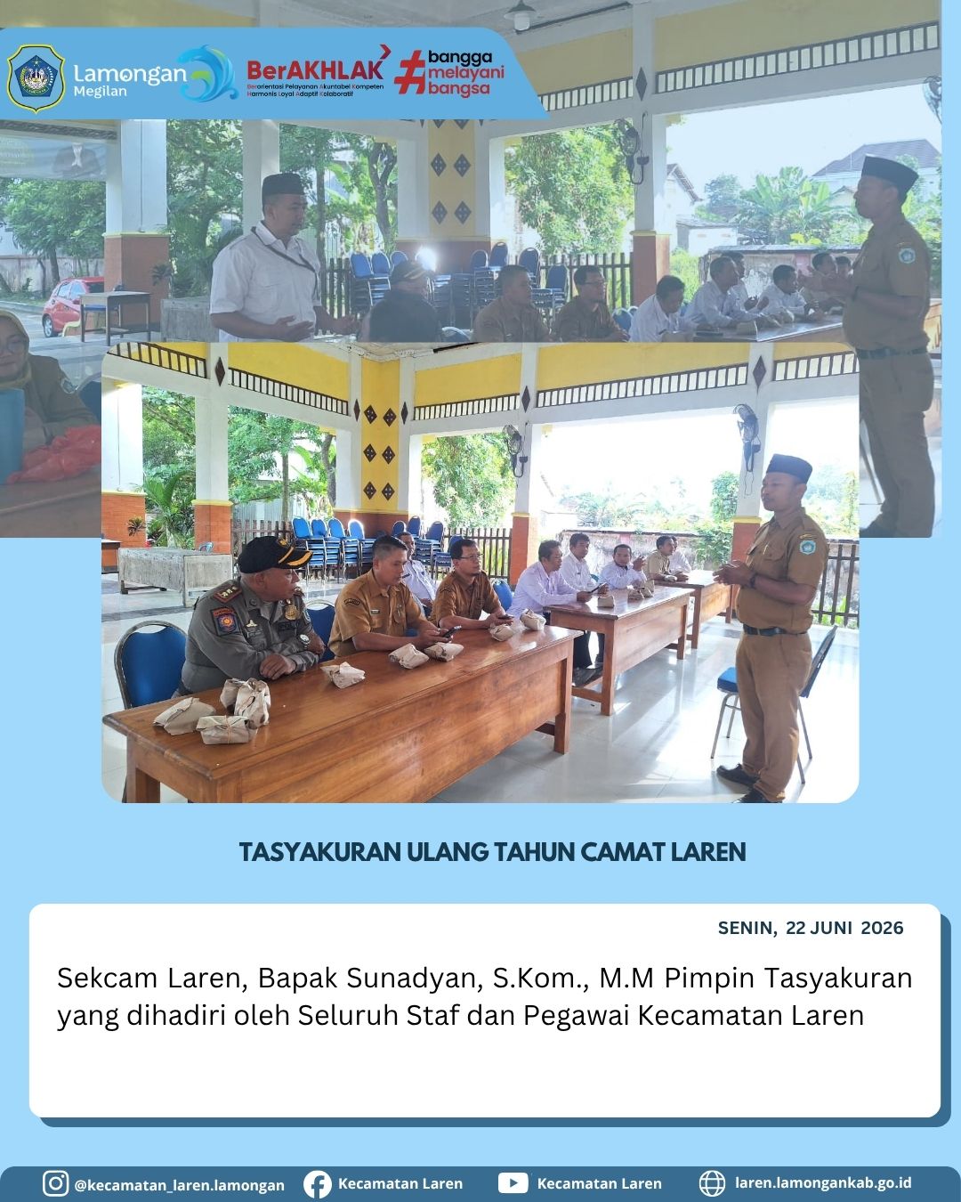 Foto: Perkuat Kebersamaan, Sekcam Laren Pimpin Acara Tasyakuran Ulang Tahun Camat Laren