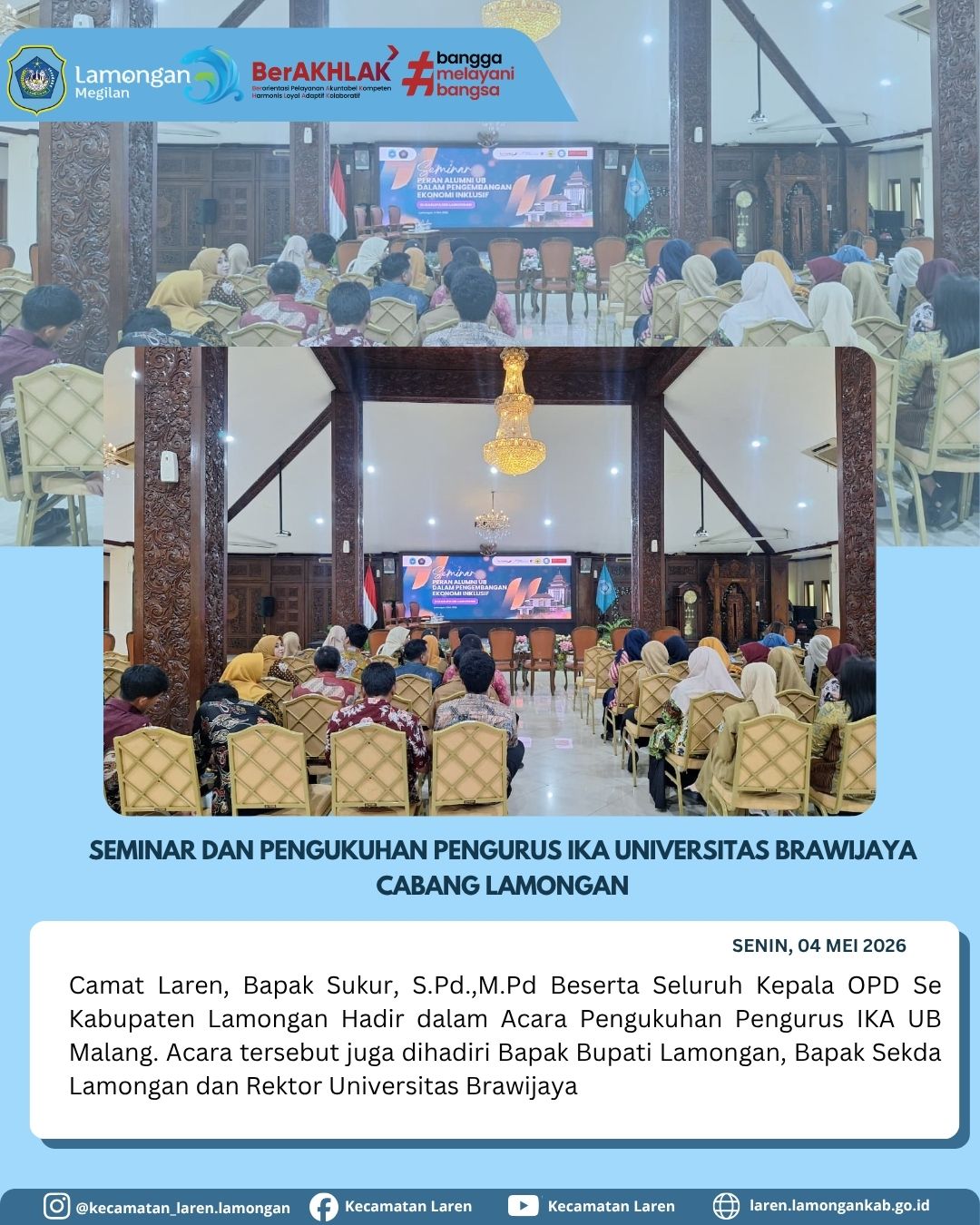 Foto: IKA UB Lamongan Resmi Dikukuhkan, Camat Laren Hadiri Seminar Pengembangan Ekonomi Inklusif