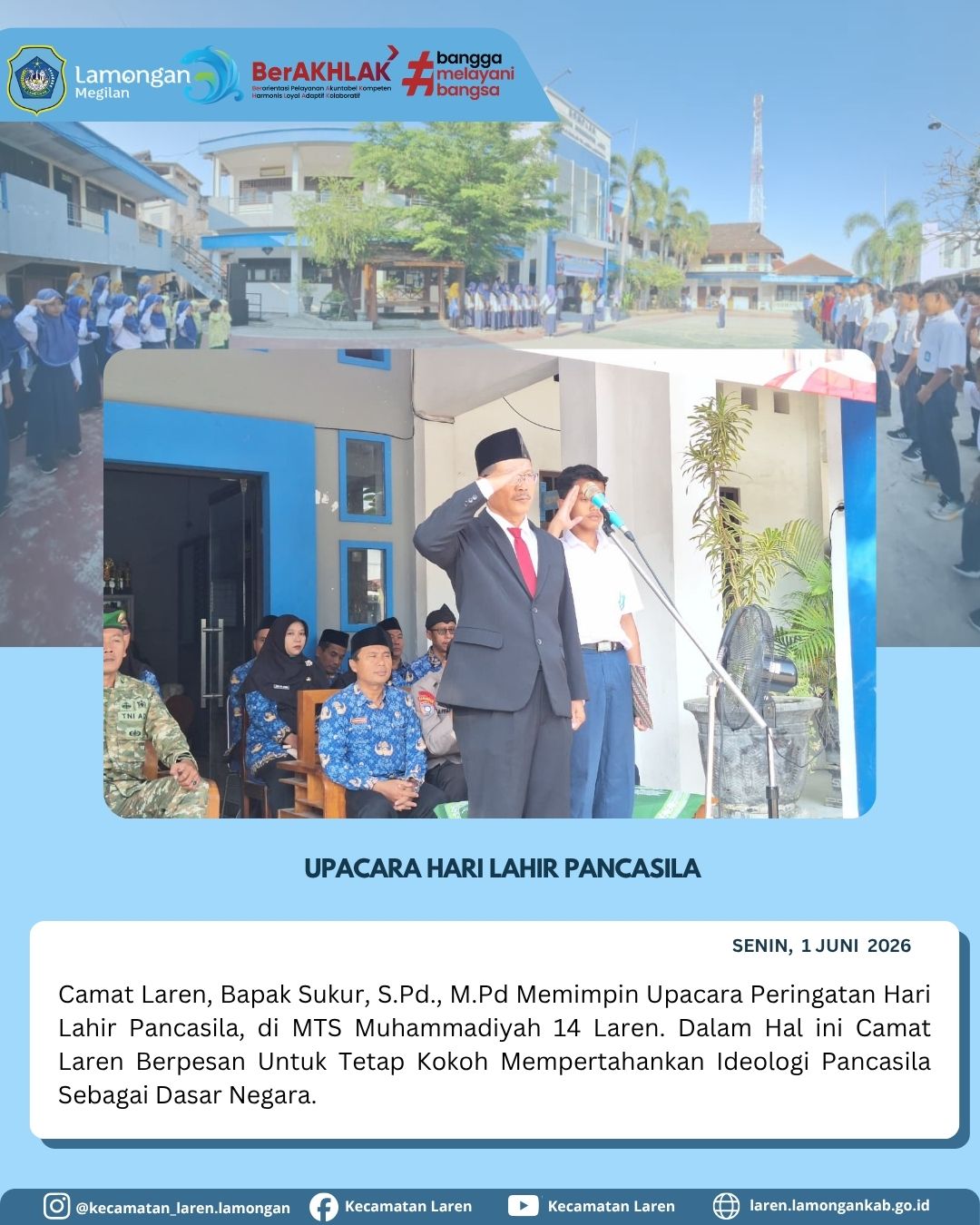 Foto: Peringati Hari Lahir Pancasila, Camat Laren Ajak Generasi Muda Kokohkan Ideologi Negara