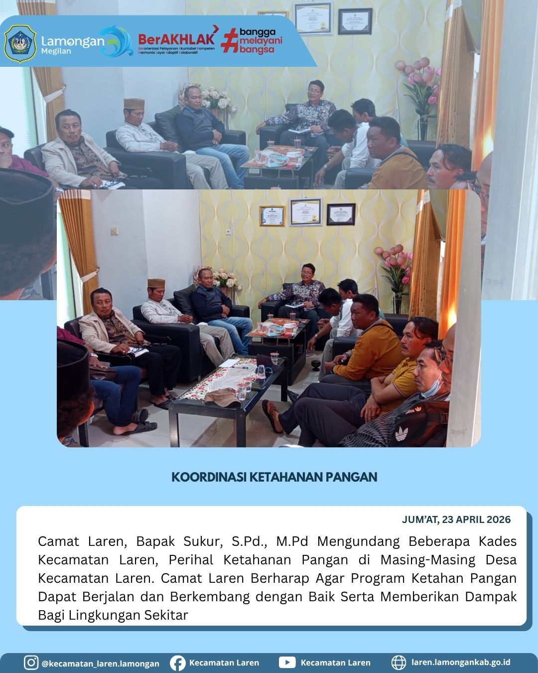 Foto: Perkuat Sinergi, Camat Laren Gelar Koordinasi Ketahanan Pangan Bersama Kepala Desa