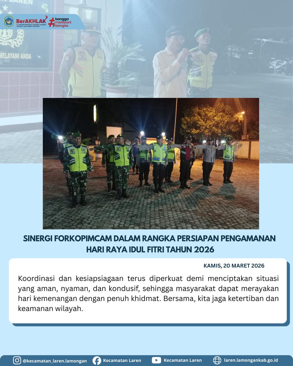 Foto: Sinergi Forkopimcam Laren Perkuat Kesiapsiagaan Pengamanan Idul Fitri 2026