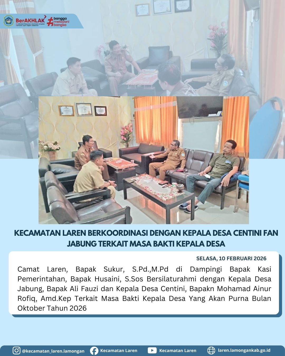 Kecamatan Laren Berkoordinasi dengan Kepala Desa Centini dan Jabung Terkait Masa Bakti Kepala Desa