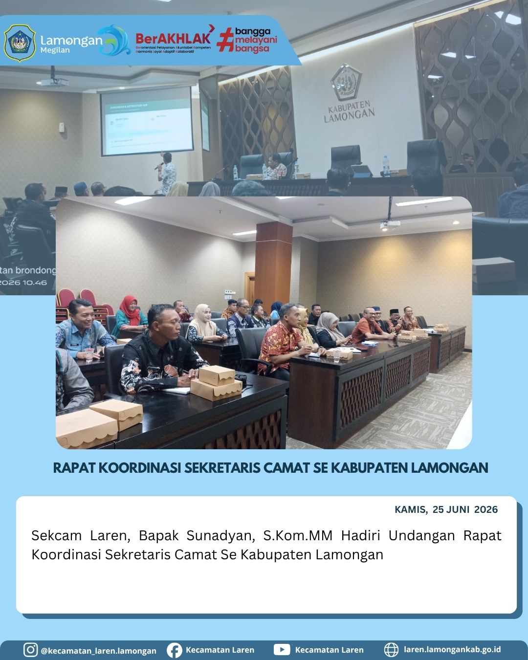 Foto: Perkuat Sinergi Tata Kelola Pemerintahan, Sekcam Laren Hadiri Rapat Koordinasi Sekretaris Camat se-Kabupaten Lamongan