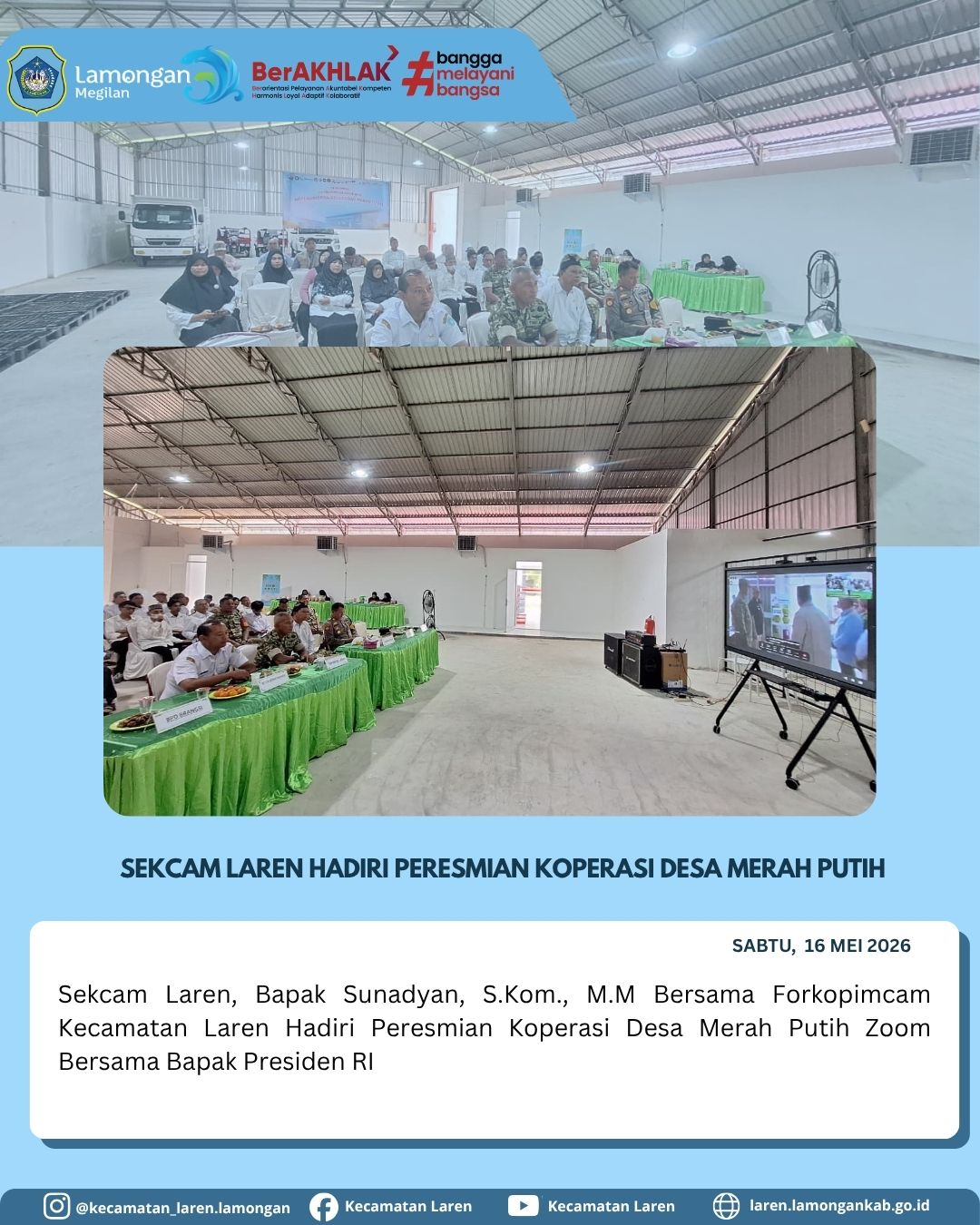 Foto: Dihadiri Presiden RI via Zoom, Sekcam Laren Bersama Forkopimcam Hadiri Peresmian Koperasi Desa Merah Putih