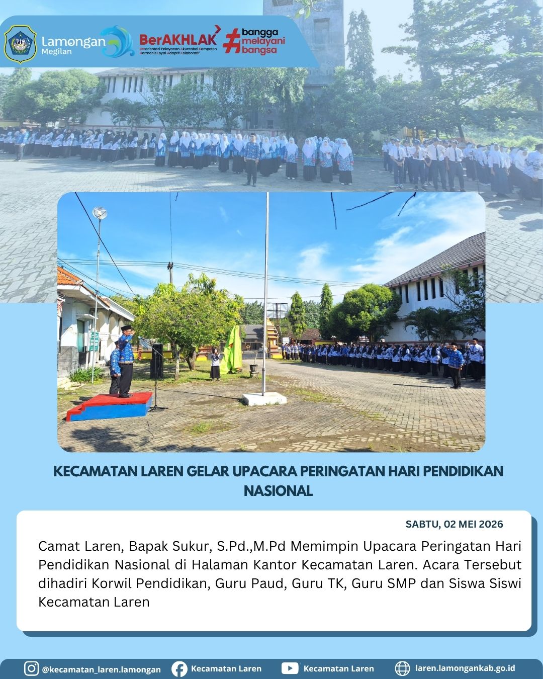 Foto: Peringati Hardiknas 2026, Camat Laren Pimpin Upacara Khidmat di Halaman Kantor Kecamatan