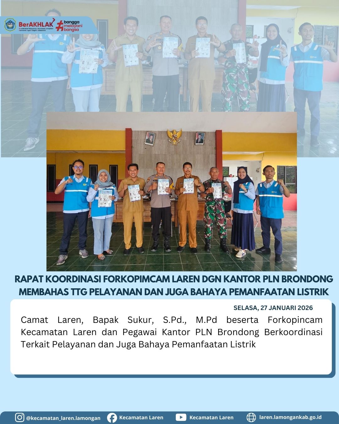 Foto: Forkopimcam Laren Gelar Rapat Koordinasi Bersama PLN Brondong Bahas Pelayanan dan Bahaya Pemanfaatan Listrik