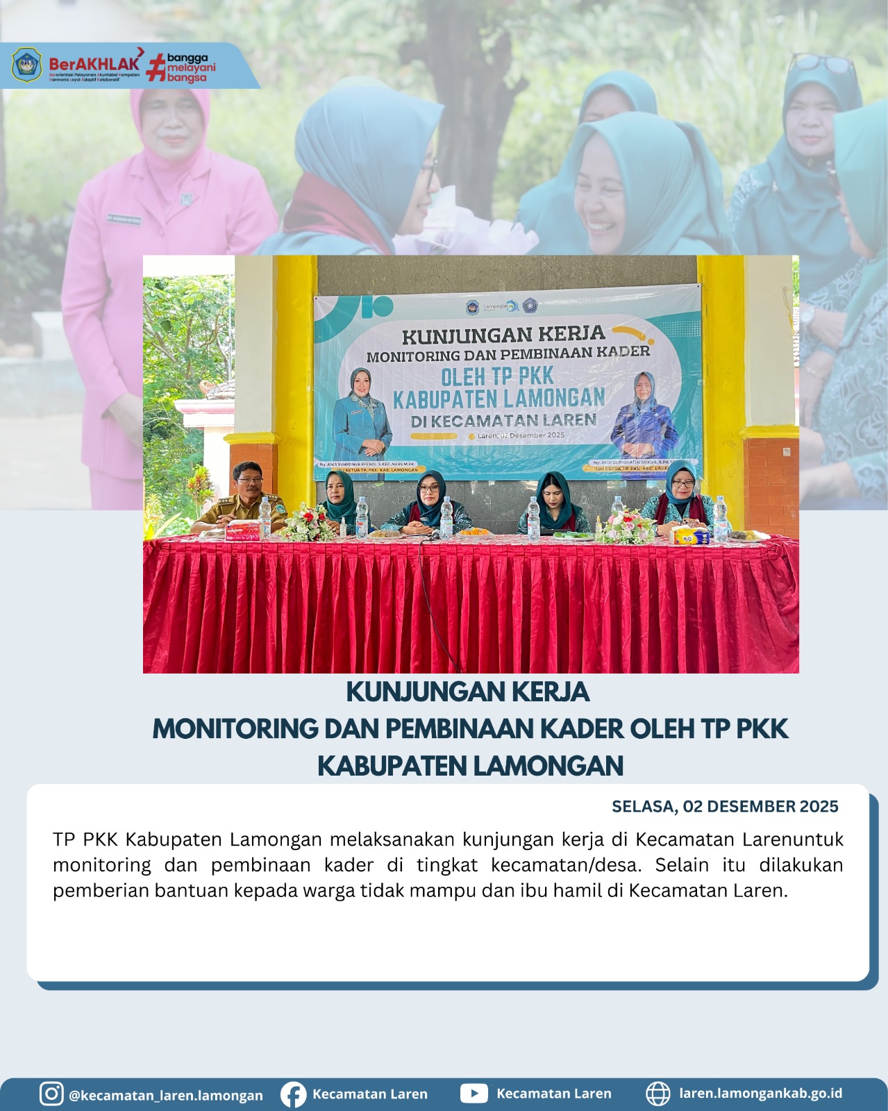 Kunjungan Kerja TP PKK Kabupaten Lamongan Lakukan Monitoring dan Pembinaan Kader di Kecamatan Laren