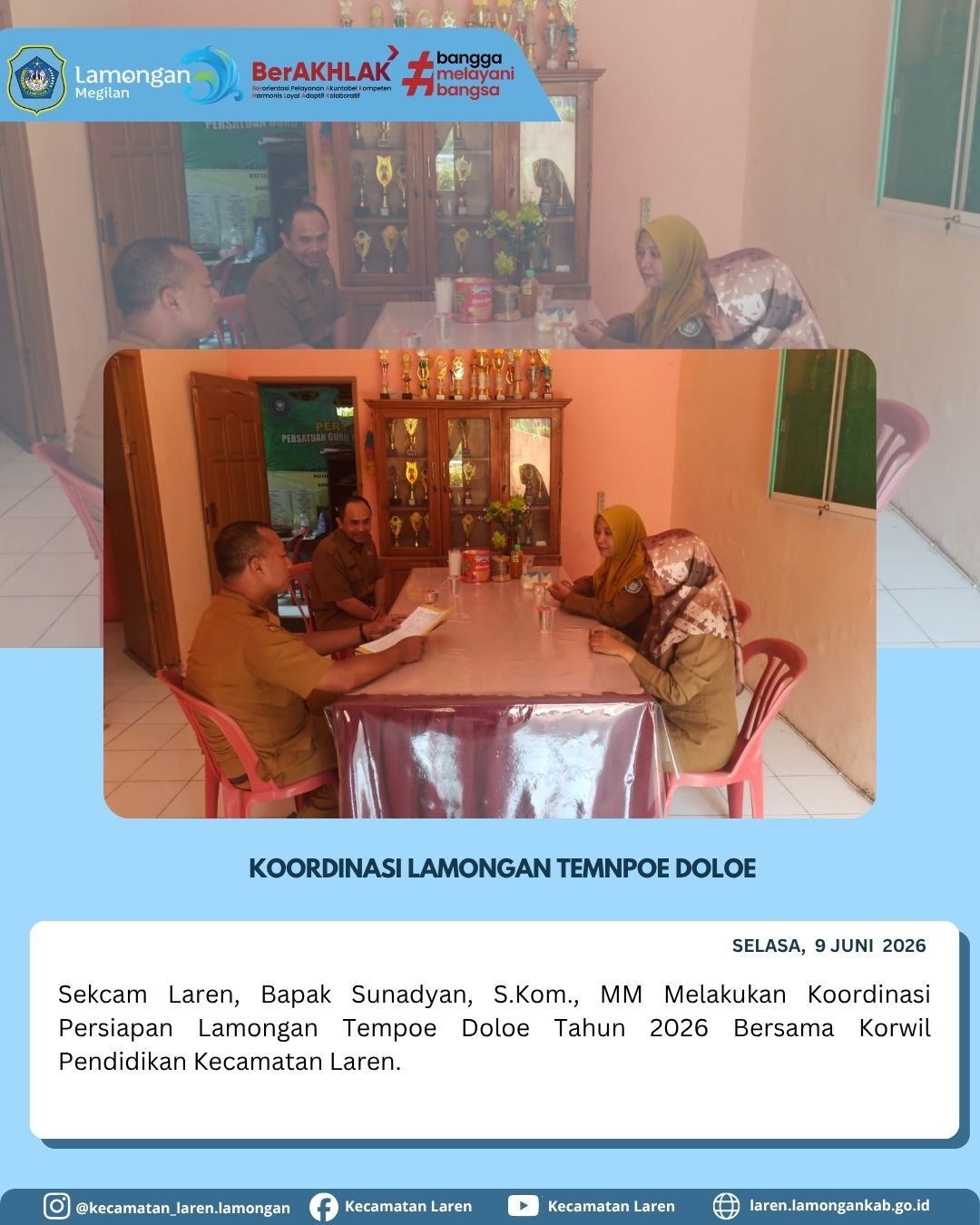 Foto: Matangkan Persiapan, Sekcam Laren Gandeng Korwil Pendidikan Koordinasikan Event Lamongan Tempo Doloe 2026