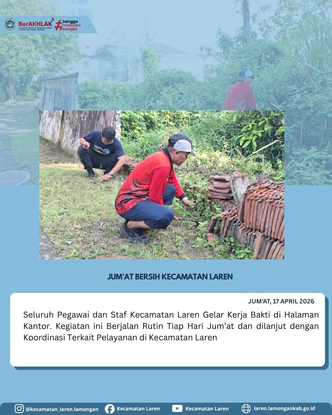 Foto: Jaga Kebersihan dan Solidaritas, Aparatur Kecamatan Laren Kompak Gelar Aksi Jum’at Bersih