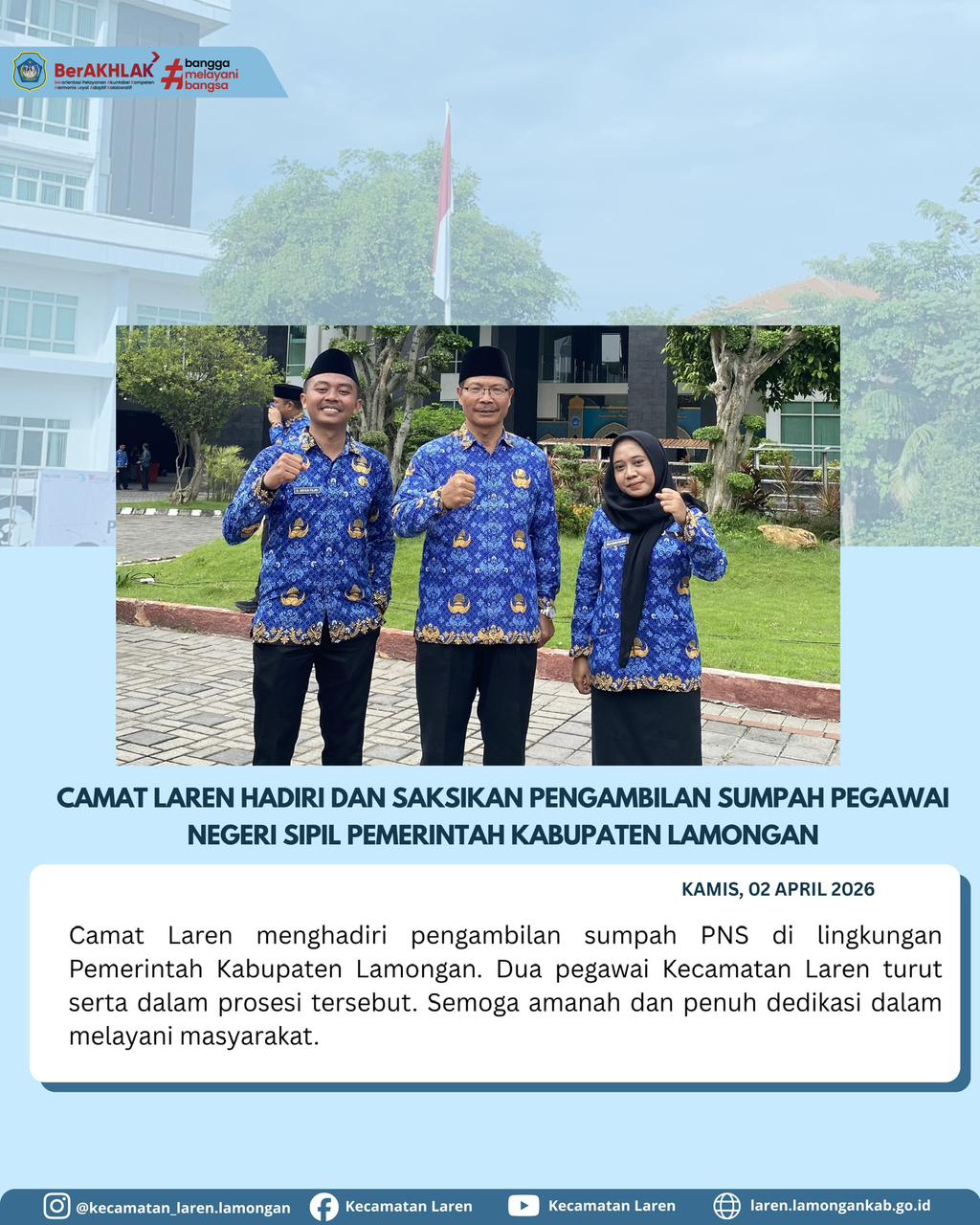 Foto: Camat Laren Hadiri dan Saksikan Pengambilan Sumpah PNS di Kabupaten Lamongan