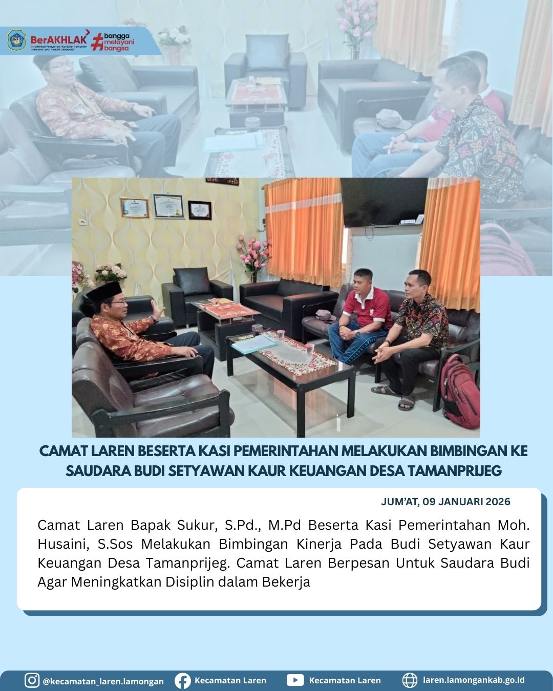 Foto: Camat Laren Berikan Bimbingan Kinerja kepada Kaur Keuangan Desa Tamanprijek