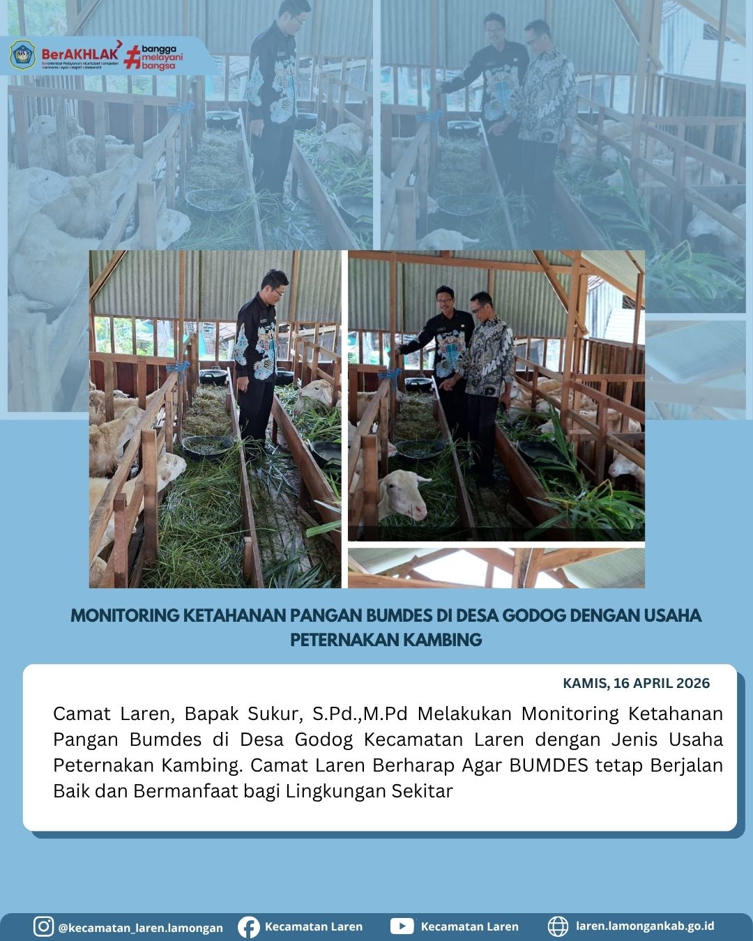 Foto: Dukung Ketahanan Pangan, Camat Laren Tinjau Unit Peternakan Kambing BUMDES Desa Godog