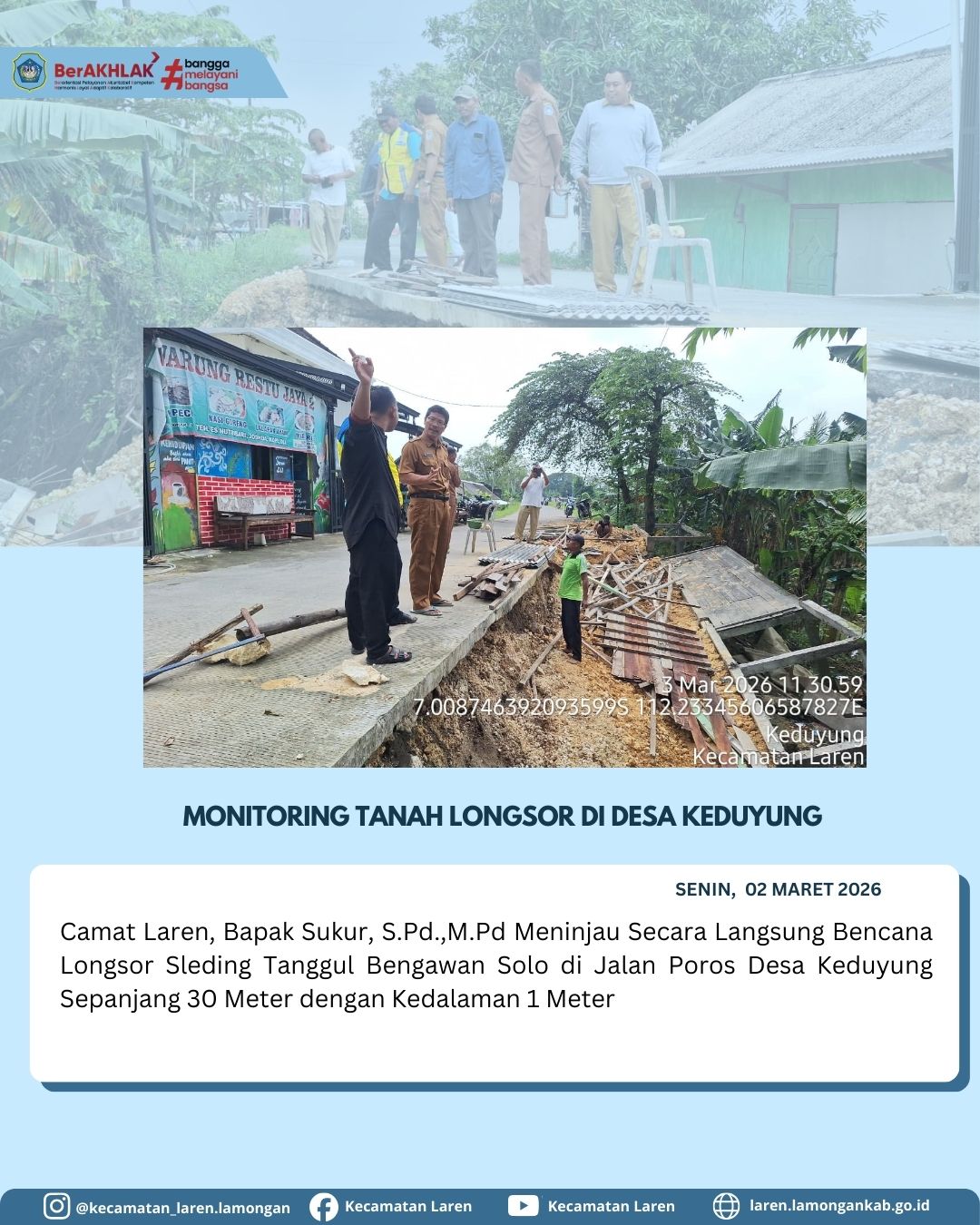 Foto: Camat Laren Tinjau Lokasi Tanah Longsor di Desa Keduyung