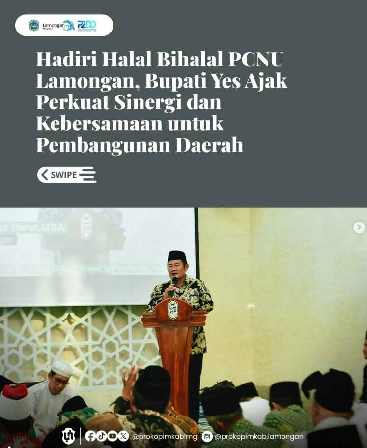 Foto: Hadiri Halal Bihalal PCNU Lamongan, Bupati Yes Ajak Perkuat Sinergi dan Kebersamaan untuk Pembangunan Daerah
