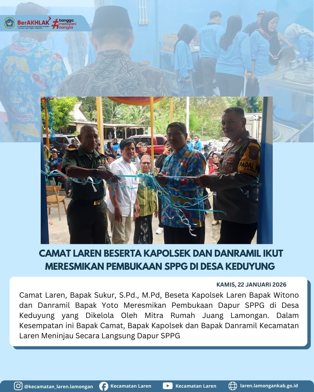 Foto: Camat Laren Bersama Kapolsek dan Danramil Resmikan Pembukaan SPPG di Desa Keduyung