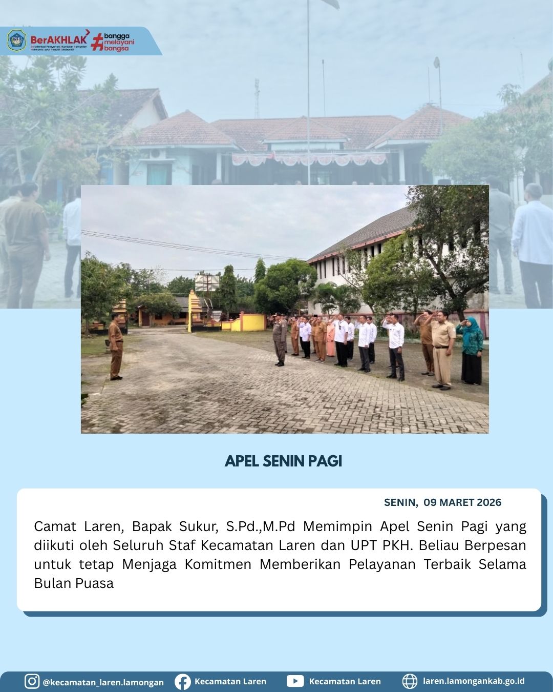 Foto: Camat Laren Pimpin Apel Senin Pagi, Tekankan Komitmen Pelayanan Selama Bulan Ramadhan