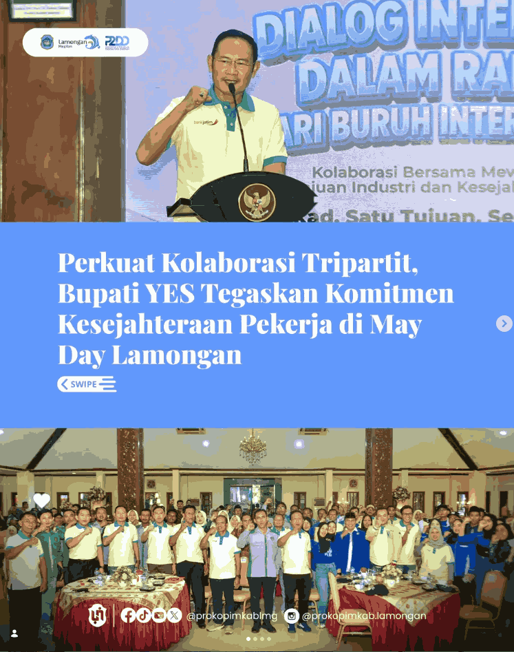 Foto: Perkuat Kolaborasi Tripartit, Bupati YES Tegaskan Komitmen Kesejahteraan Pekerja di May Day Lamongan